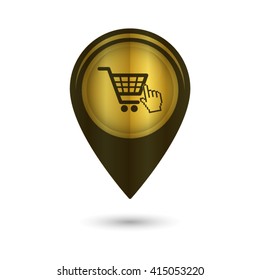 shopping bag - black vector icon; golden  map pointer