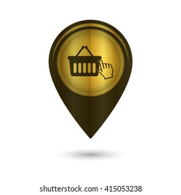 shopping bag - black vector icon; golden  map pointer