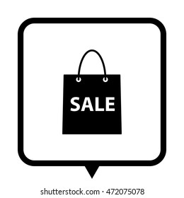 shopping bag - black vector icon ; message bubble