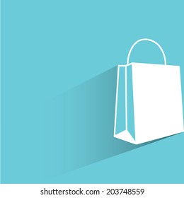 shopping bag, blue background, flat and shadow theme