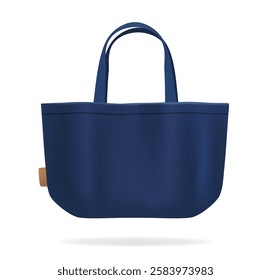 Shopping bag. Blue handbag. Fashion, trend and style. Stylish paper bag for shopping. Template and layout. Realistic vector illustration isolated on white background