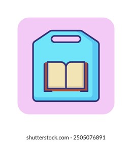 Shopping bag with book line icon. Bookstore, shop, library. Hobby and knowledge concept. Vector illustration can be used for topics like education, reading, literature