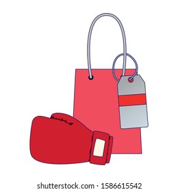 shopping bag and boxing glove icon over white background, vector illustration