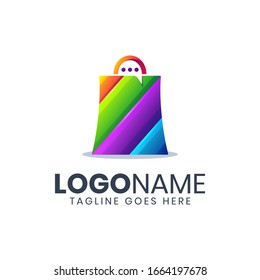 Shopping bag bubble chat logo design