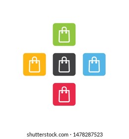 Shopping bag button in green, blue, red, orange, black - vector, illustration.
