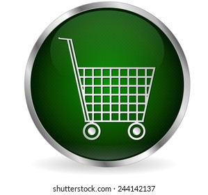 Shopping bag button, green round web icon