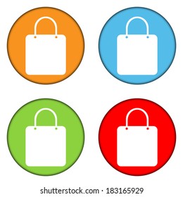 Shopping bag buttons set on white background.
