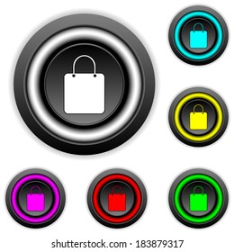 Shopping bag buttons set on white background.