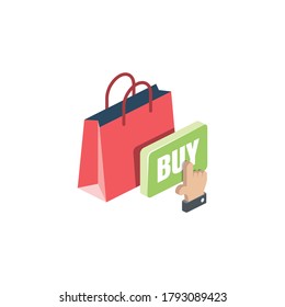 Shopping bag buy button. Vector 3d isometric, color web icons set, new flat style. Creative illustration, idea for infographics.