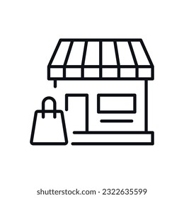 Shopping Bag by Store Isolated Line Icon 