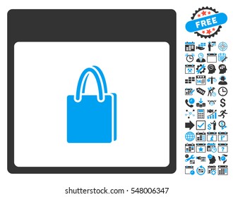 Shopping Bag Calendar Page pictograph with bonus calendar and time management clip art. Vector illustration style is flat iconic symbols, blue and gray, white background.