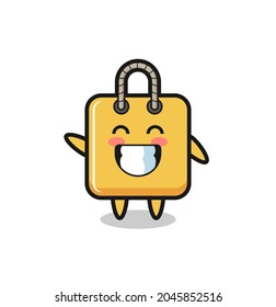 shopping bag cartoon character doing wave hand gesture , cute style design for t shirt, sticker, logo element