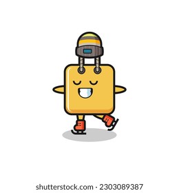 shopping bag cartoon as an ice skating player doing perform , cute style design for t shirt, sticker, logo element