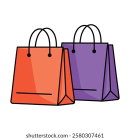 Shopping bag cartoon icon. Cute shopping bag with a cheerful design, perfect for websites, apps, or e-commerce branding. Vector illustration isolated on white.