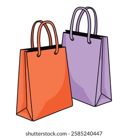 Shopping bag cartoon icon. Cute shopping bag with a cheerful design, perfect for websites, apps, or e-commerce branding. Vector illustration isolated on white.