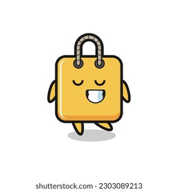 shopping bag cartoon illustration with a shy expression , cute style design for t shirt, sticker, logo element