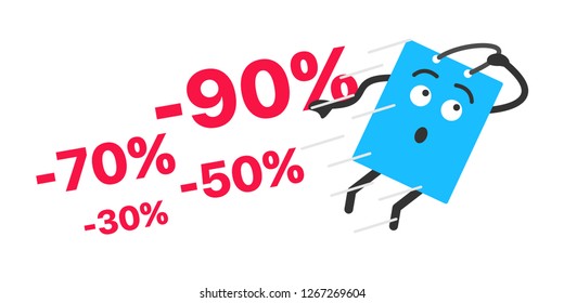 Shopping bag cartoon mascot fly away big sale. Vector EPS 10