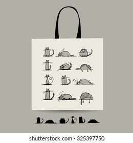 Shopping bag with cats for your design. Vector illustration