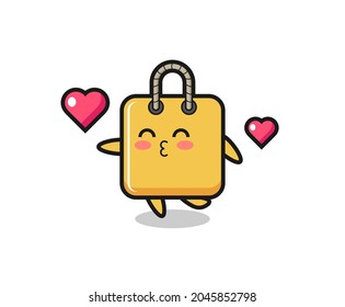 shopping bag character cartoon with kissing gesture , cute style design for t shirt, sticker, logo element