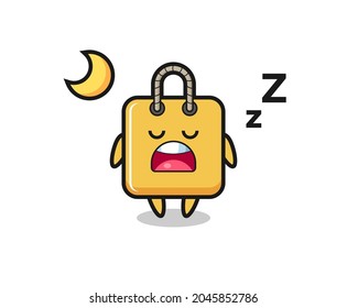 shopping bag character illustration sleeping at night , cute style design for t shirt, sticker, logo element