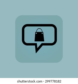 Shopping bag in chat bubble, in square, on pale blue background