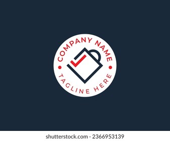 Shopping Bag Check emblem Logo badge sticker Concept icon sign symbol Element Design. Tick, Best Shop, Shopping Logotype . Vector illustration logo template