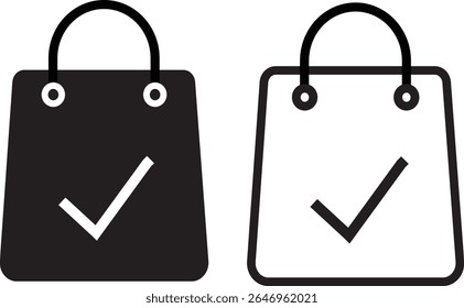 Sac d'achat Coche Icône set.purchase symbole de succès, représentant l'achèvement de la commande, succès, Symbole isolé arrière-plan blanc image vectorielle,
