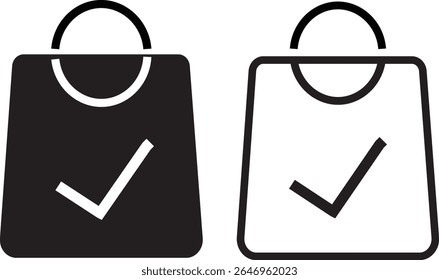 Sac d'achat Coche Icône set.purchase symbole de succès, représentant l'achèvement de la commande, succès, Symbole isolé arrière-plan blanc image vectorielle,
