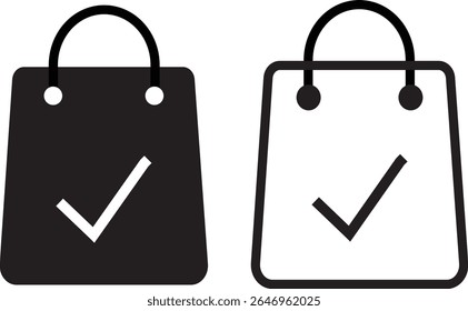 Sac d'achat Coche Icône set.purchase symbole de succès, représentant l'achèvement de la commande, succès, Symbole isolé arrière-plan blanc image vectorielle,
