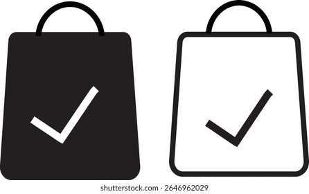 Sac d'achat Coche Icône set.purchase symbole de succès, représentant l'achèvement de la commande, succès, Symbole isolé arrière-plan blanc image vectorielle,
