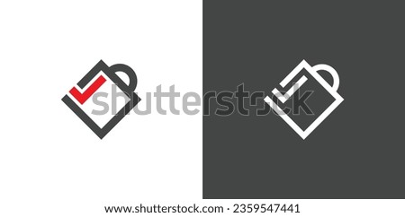 Shopping Bag Check Mark Logo Concept icon sign symbol Element Design. Tick, Best Shop Logotype. Vector illustration template