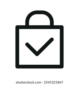 Saco de compras marca de verificação UI ícone, ordem colocado simples linha interface usuário vetor símbolo