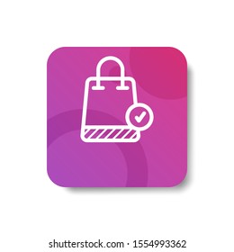 shopping bag with check sign round icon in outline / line and stripes style with colorful smooth gradient background, suitable for mobile and web UI, app button,  infographic, etc