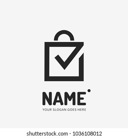 Bolso de compras y Casilla de verificación. Diseño de logotipo de Vector. Icono de concepto de negocio.