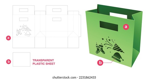 Shopping bag with Christmas window die cut template and 3D mockup