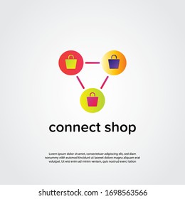 Bolsa de compras en círculo como concepto de compra de conexión. Logo de tienda abstracta, concepto de diseño, emblema, icono, elemento de logotipo plano para plantilla