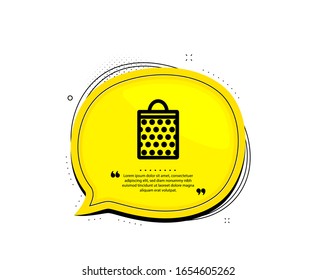 Shopping bag with circles icon. Quote speech bubble. Present or Sale sign. Birthday Shopping symbol. Package in Gift Wrap. Quotation marks. Classic shopping bag icon. Vector