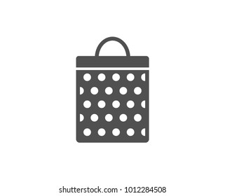Shopping bag with circles simple icon. Present or Sale sign. Birthday Shopping symbol. Package in Gift Wrap. Quality design elements. Classic style. Vector