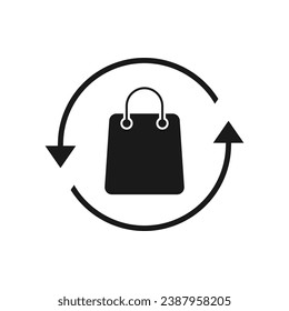 Shopping bag in circular arrow icon flat style isolated on white background. Vector illustration