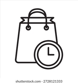 Saco de Compras com Ícone de Relógio para Tempo de Entrega e Conceito de Horas da Loja de Varejo