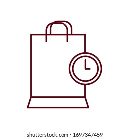 shopping bag and clock icon over white background, line style, vector illustration