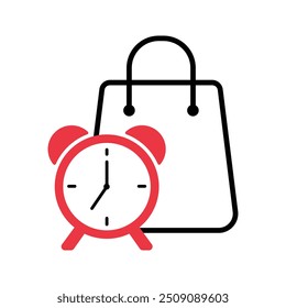 shopping bag with clock, illustration of flash sale and limited offer discount icon vector