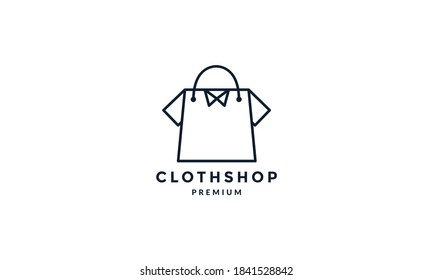 shopping bag with cloth line outline  logo vector icon illustration