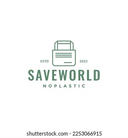 shopping bag cloth not plastic save the world line minimal logo design vector icon illustration template