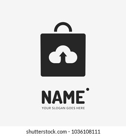 Shopping bag and cloud download. Vector logo design. Business concept icon.