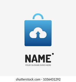 Shopping bag and cloud download. Vector logo design. Business concept icon.