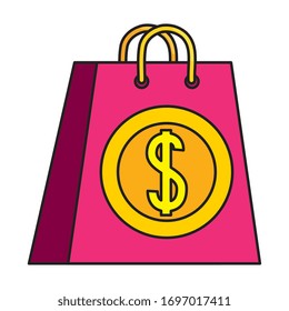 Shopping bag with coin design of Commerce market store shop retail buy paying banking and consumerism theme Vector illustration