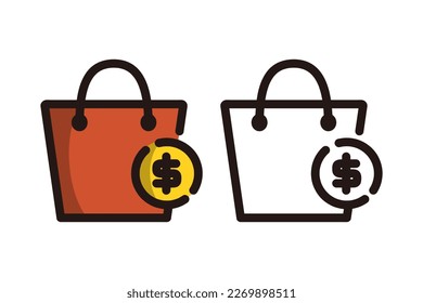 Shopping Bag with Coin dollars Icon. Retail, e-commerce concept. Flat vector design illustration.
