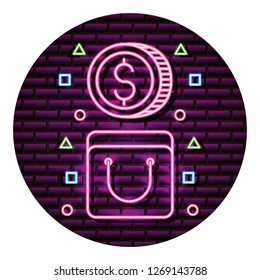 shopping bag coin money neon wall