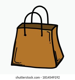 Icono del vector de color de la bolsa de compra. Línea dibujada a mano en la ilustración del esbozo de dibujo.